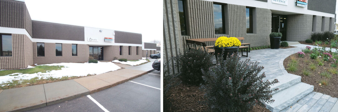 Before-and-After-photos-of-the-front-enterance-to-pedigo-electric-bikes-showroom-in-eden-prairie-mn