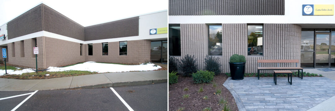 Before-and-After-photos-of-the-front-enterance-to-twisted-elements-showroom-in-eden-prairie-mn