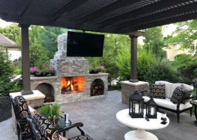 Temo operable pergola with fireplace
