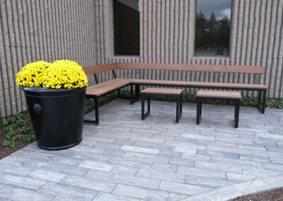 Valley-View-Metal-and-Wood-Benches-and-gardensteon-planters-for-front-of-office-seating-areas